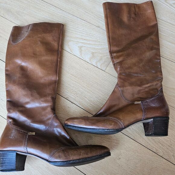 Salvatore Ferragamo CARLA women's Brouged Leather Dress Boots, Camel size 7 - Picture 10 of 12